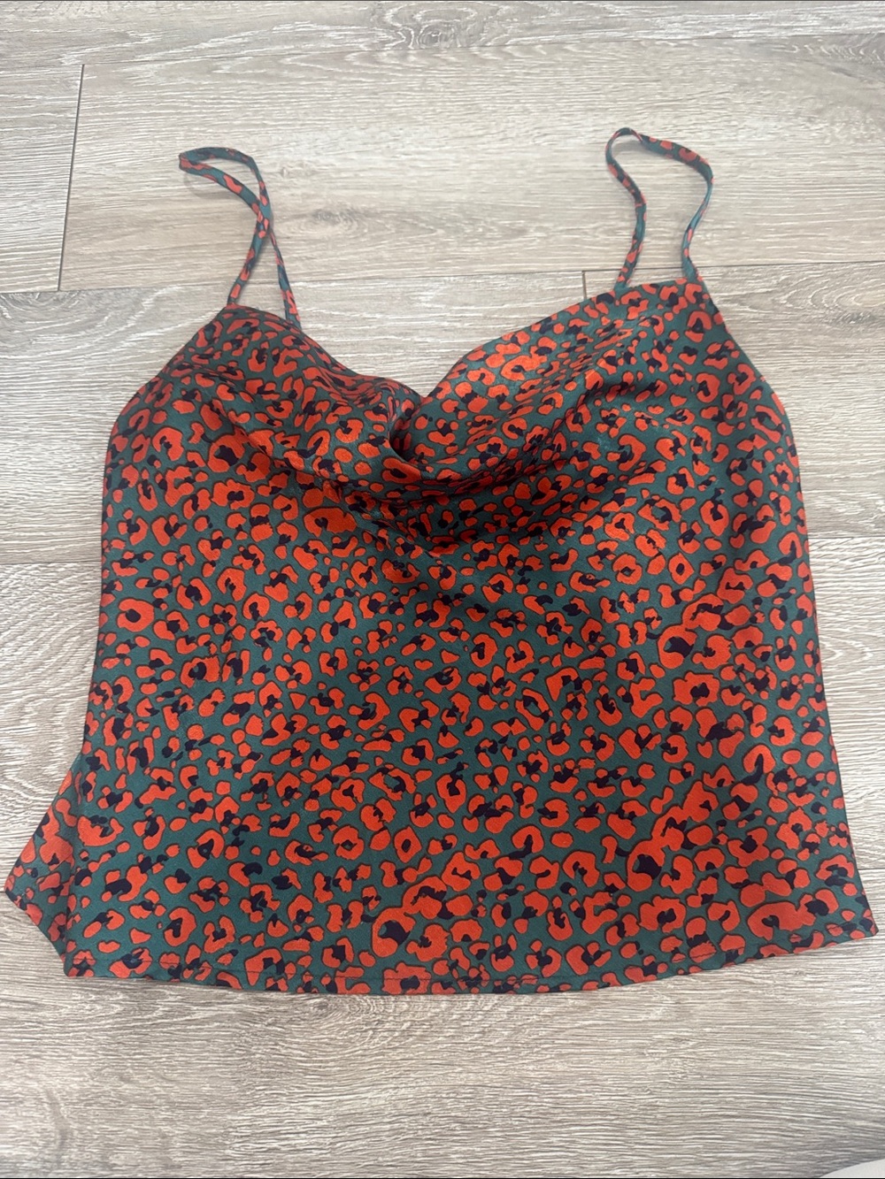 Nasty Gal Red and Black Leopard Print Cowl Neck Camisole